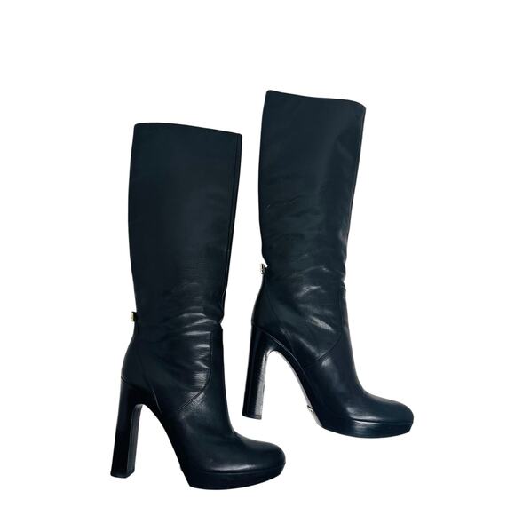 Gucci Black Leather Tall High Heel Platform knee high Boots Designer sz EU 39.5 - Picture 3 of 12